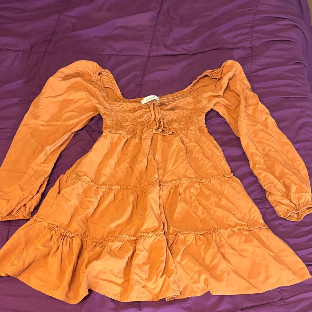 Elegant Long Sleeve Orange Dress